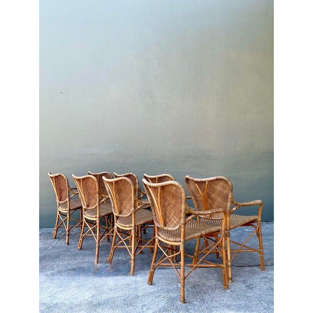 Vintage Palecek Woven Rattan “ Jordan” Dining Chairs - Set of 8 For Sale - Image 10 of 12