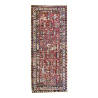 1900s Antique Red Distressed Geometric Handwoven Runner - 4’2.5” X 10’ For Sale