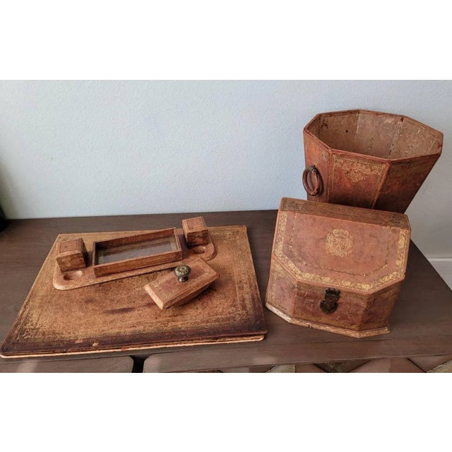 Vintage Continental Italian Leather Desk Set For Sale - Image 11 of 11