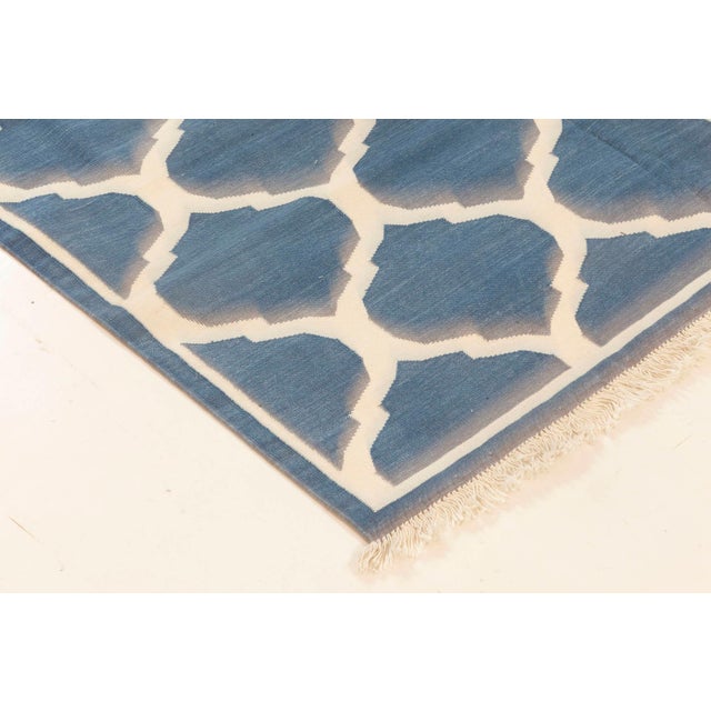 Early 21st Century Indian Dhurrie Design Blue and White Handmade Cotton Rug by Doris Leslie Blau For Sale - Image 5 of 6