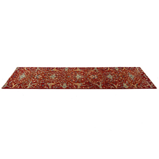 Textile 3 X 10 Modern Designed Sultanabad Wool Runner Handmade in Red For Sale - Image 7 of 9