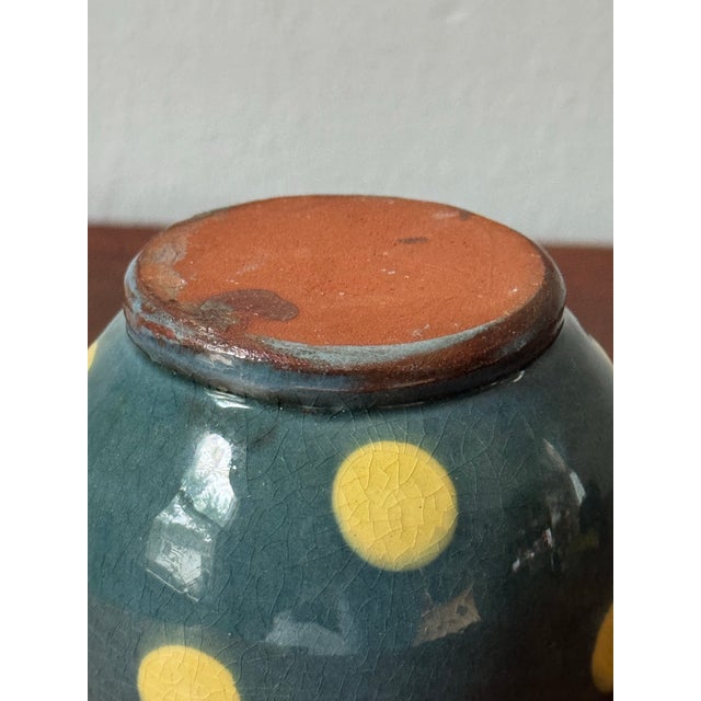 Blue Mid-Century French Savoyard "Terre Vernissée" Attributed Polka Dot Redware Cachepot in the Style of St. Jorioz For Sale - Image 8 of 12