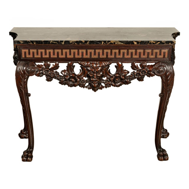 Antique English Georgian Carved Mahogany Portoro Marble Console Side Table 1820 For Sale - Image 9 of 12