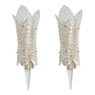 1970s Clear Murano Glass Mid Century Modern Sconces - A Pair For Sale