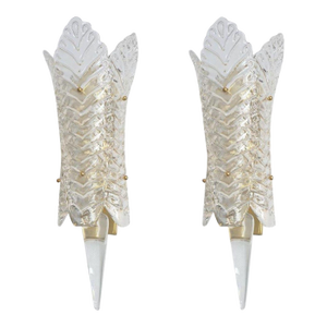 1970s Clear Murano Glass Vintage Sconces - a Pair
