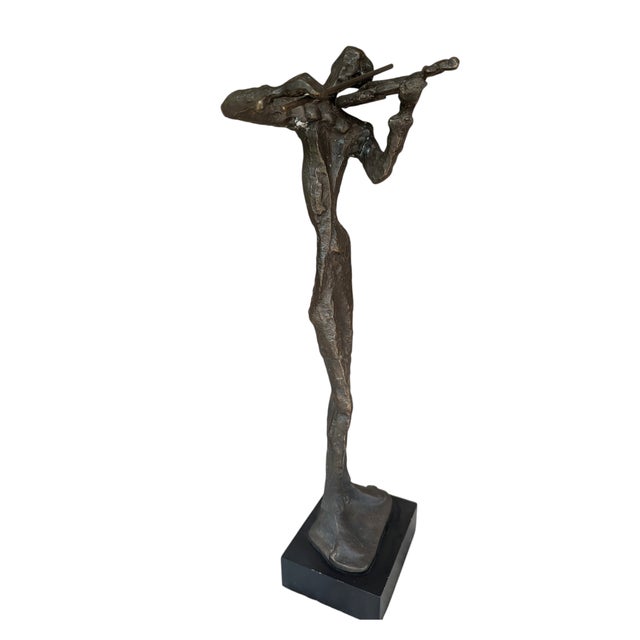 Vintage Modernist Brutalist Bronze Figurine of a Man Playing the Violin In the Style of Diego Giacometti Stands at 15" Tall