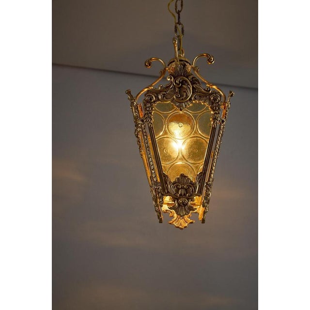 1950s Mid-Century Hall Lantern with Yellow Bottle-Bottom Glass, 1950s For Sale - Image 5 of 11