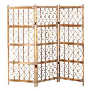 Vintage Bamboo and Rattan Folding Screen, 1970s, Set of 2 For Sale