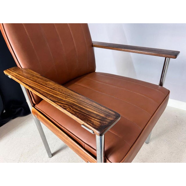 Wood Armchair in Brown Real Leather & Rosewood by Sven Ivar Dysthe for Dokka For Sale - Image 7 of 11