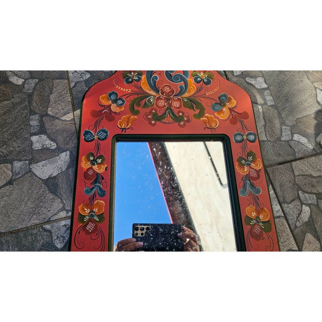 Painted Wooden Mirror with Flower Decor, 1970s For Sale - Image 6 of 7