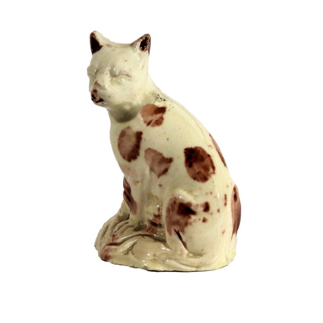 English Creamware Pottery Toy Cat, Whieldon-Type Manganese Sponged Figure For Sale - Image 4 of 9