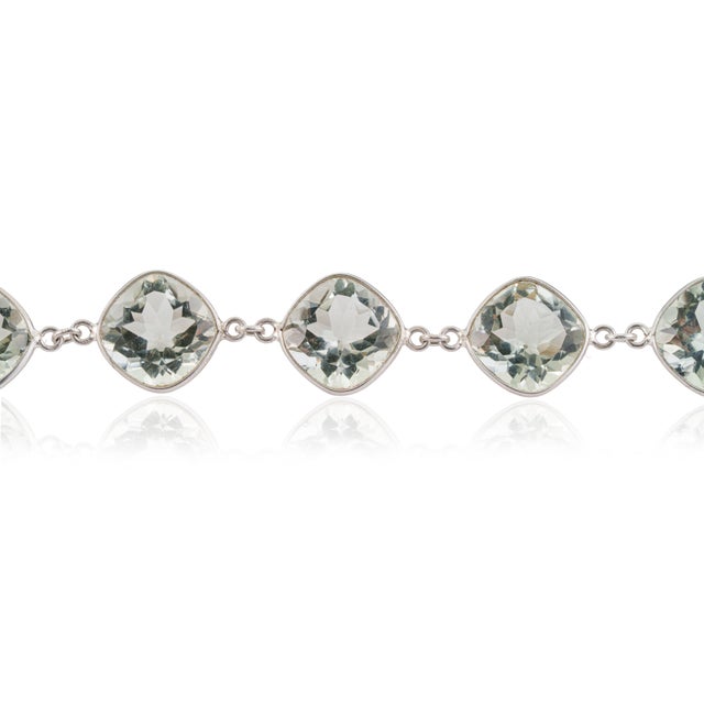 Mid-Century Modern Mid Century Modern 38.62 CTW Cushion Cut Green Amethyst Station Link Bracelet in 925 Silver For Sale - Image 3 of 11