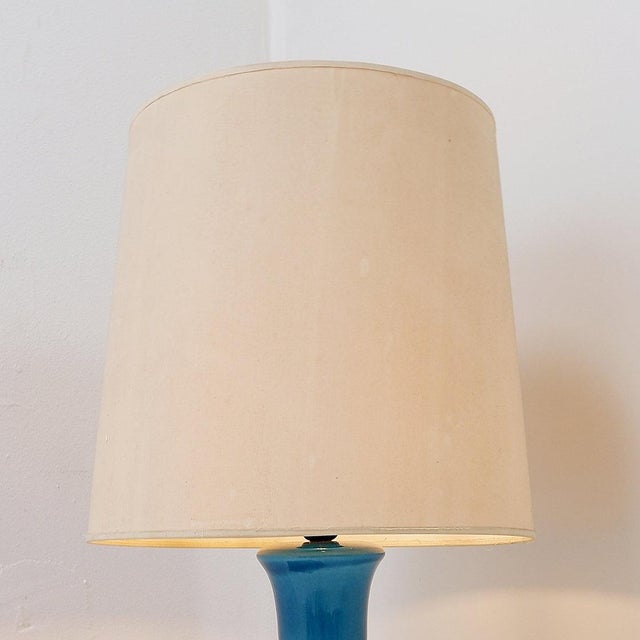 Turquoise Ceramic Table Lamp, 1960s For Sale - Image 11 of 13