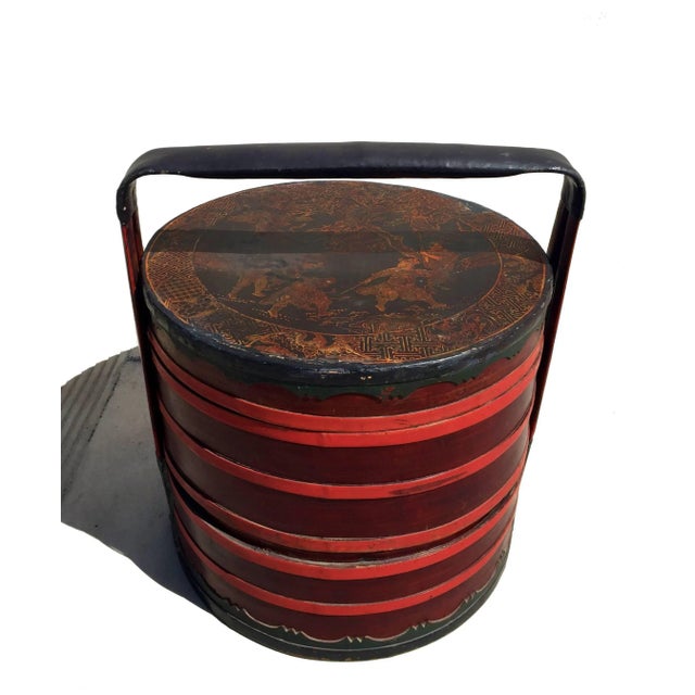 Chinese Chinese Antique Bamboo Basket With Painted Lid For Sale - Image 3 of 11