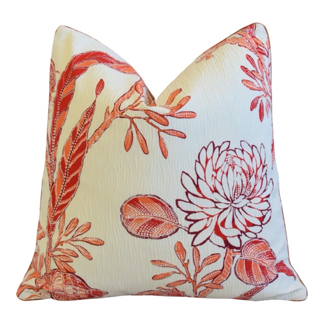 Designer French Lelievre Nautical Coastal Sea Life Ocean Feather/Down Pillow 21" Square For Sale