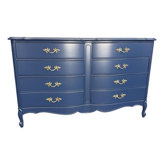 Vintage French Provincial Dresser, Refinished in Navy For Sale