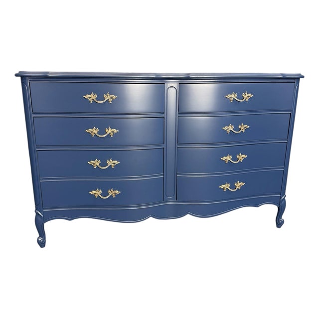 Vintage French Provincial Dresser, Refinished in Navy For Sale