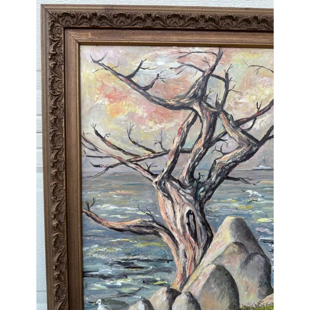 Blue 1950s Lydia Cooling Signed Large Framed Seascape Impressionist Original Oil Painting For Sale - Image 8 of 18
