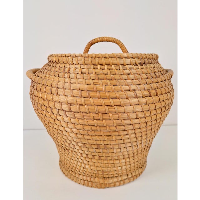 Brown Vintage Rush Snake Charmer Lidded Basket, 1960 For Sale - Image 8 of 8