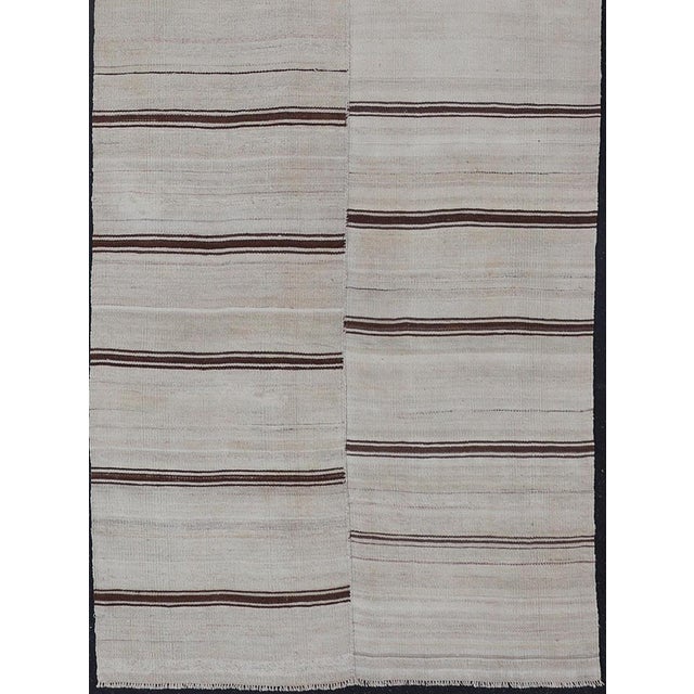 Vintage Turkish Striped Kilim Gallery in Brown & Cream 4'2 X 12'8 For Sale - Image 4 of 12