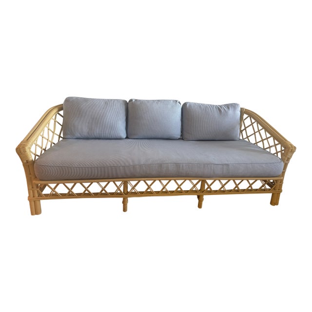 1986 Ficks Reed Distressed Bamboo Couch For Sale