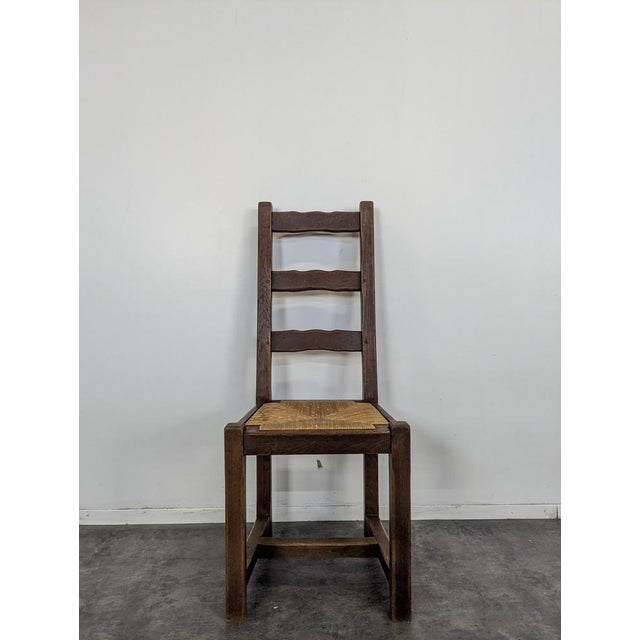 Rustic Oak Chairs with Straw Seats, Set of 4 For Sale - Image 4 of 7