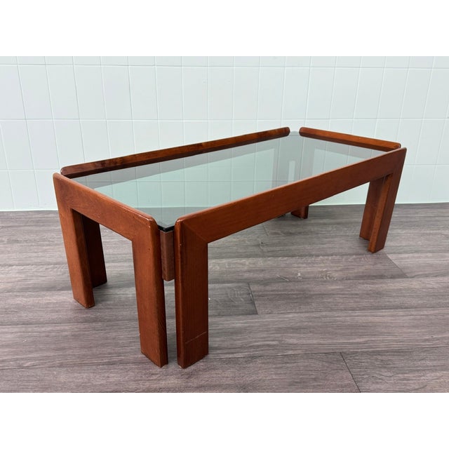Vintage Italian Coffee Table in Wood with Smoked Glass Top, 1970s For Sale - Image 10 of 10