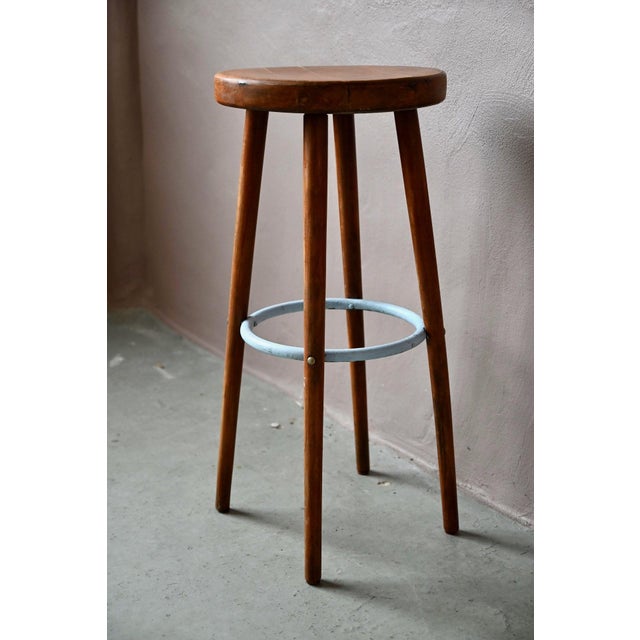 Brown Vintage Bar Stool in Wood and Blue Lacquered Metal, 1960s For Sale - Image 8 of 12
