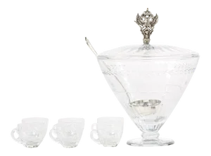 Large Cut Crystal Covered Punch Bowl Service / 8 People
