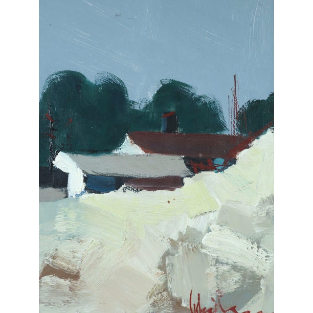 Mid-Century Modern 'Cliffside by the Sea' Swedish Original Coastal Landscape Oil Painting, Framed For Sale - Image 11 of 12