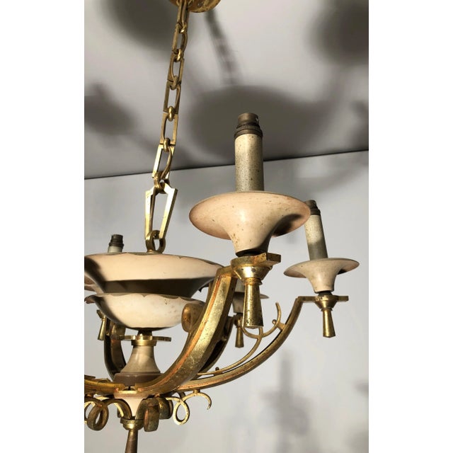 Lacquered Metal and Brass Chandelier, circa 1940 For Sale - Image 10 of 13