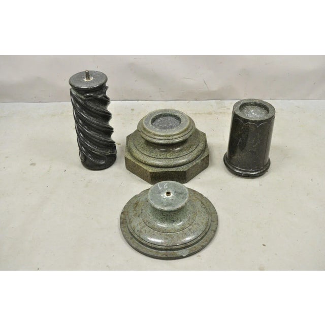 Antique Italian Classical Style Green Marble Spiral Carved Round Pedestal Plant Stand For Sale - Image 10 of 12