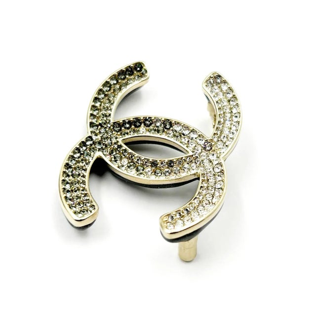 Contemporary Chanel Brand New Silver Grey Ombre Black Curve Brooch For Sale - Image 3 of 4