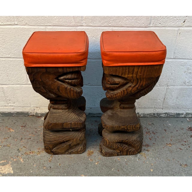 Hand-Carved Mid-Century Witco Tiki Bar and Stool Set, 3 Pieces For Sale - Image 14 of 17
