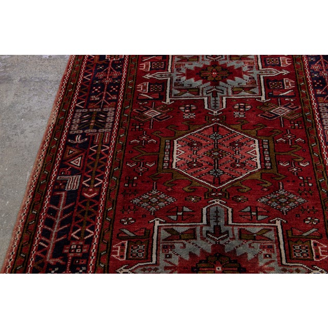 1960s Vintage Persian Heriz Handmade Red Medallion Wool Runner For Sale - Image 10 of 16