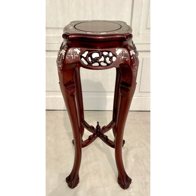 Wood Vintage Chinese Rosewood & Mother-of-Pearl Inlaid Pedestal Stand For Sale - Image 7 of 12