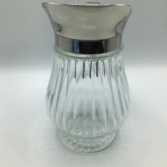 1960s Vintage Italian Pitcher With Silver Plated Pour Spout and Handle on Molded Glass Base For Sale - Image 5 of 12