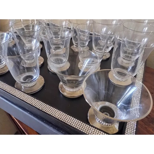 Metal Platinum Swarovski French Crystal Wine Cocktail Glassware Set by Sophie Villepigue - 24 Pieces For Sale - Image 7 of 14