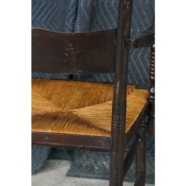 Wood Antique 19th Century Early American Hitchcock Style Mahogany Caned Arm Chair For Sale - Image 7 of 18