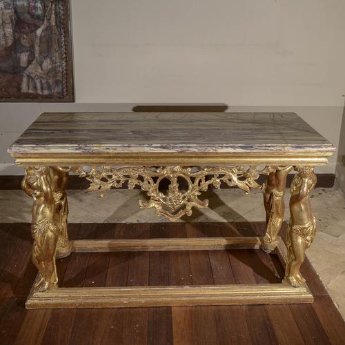 Carved Console Table with Marble Top and Cherubs For Sale - Image 9 of 9