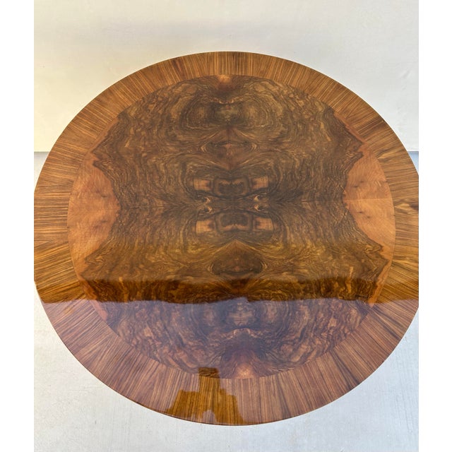 Wood Late 20th Century Sculptural Art Deco Style Burl Wood Center Table With Radial Sunburst Top For Sale - Image 7 of 9