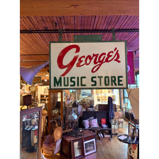 Large Vintage "George's Music Store" Commercial Hanging Sign For Sale - Image 10 of 12