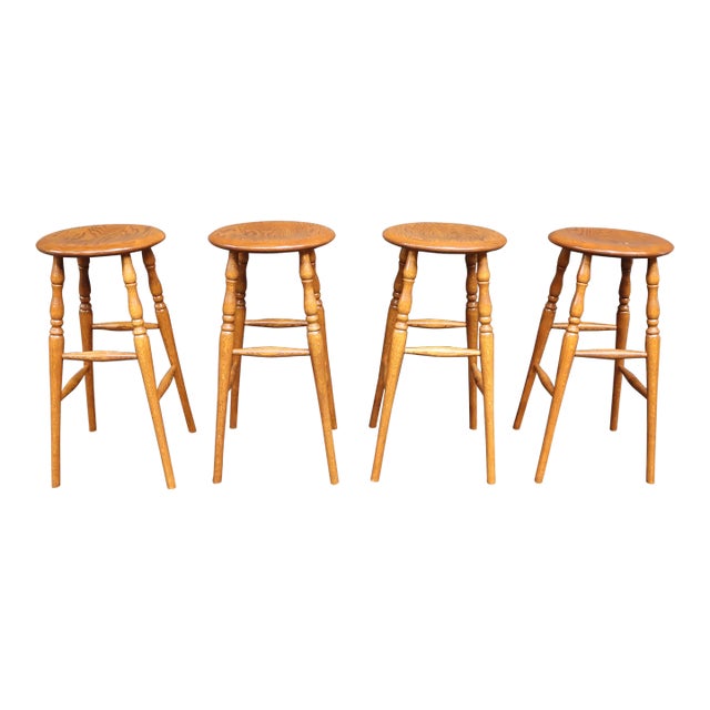 Oak Barstools Set/4 For Sale