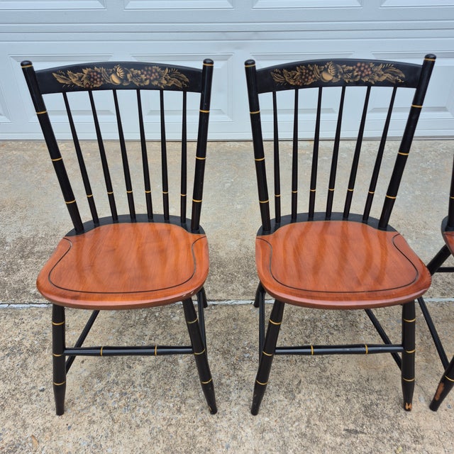 Farmhouse 2001 Hitchcock Harvest Stenciled Faux Bamboo Cherry Windsor Dining Chairs, Set of 4 For Sale - Image 3 of 15