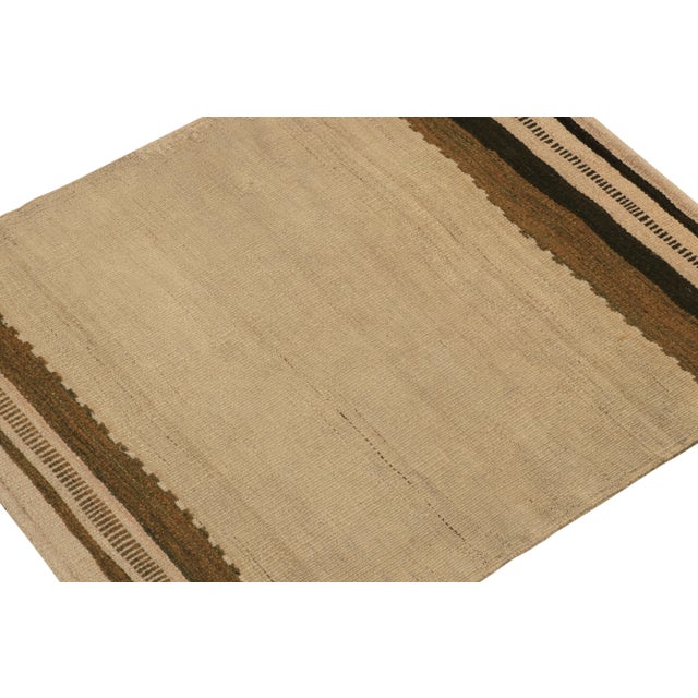 Rug & Kilim 1980s Vintage Kilim Sofreh Rug in Beige-Brown, Open Field With Striped Borders For Sale - Image 4 of 7
