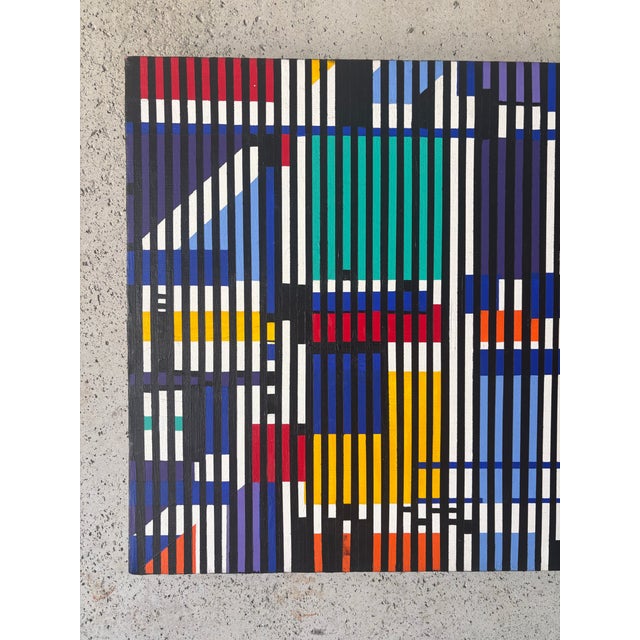 Abstract Vintage Signed Geometric Op Art Painting, in the Style of Yaacov Agam For Sale - Image 3 of 7