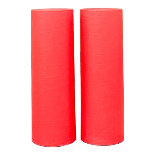 Vintage Boho Grasscloth Cylinder Pedestals - a Pair For Sale