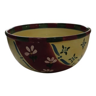 1980s Dansk Large Serving Yellow and Red Bowl With Floral Print For Sale