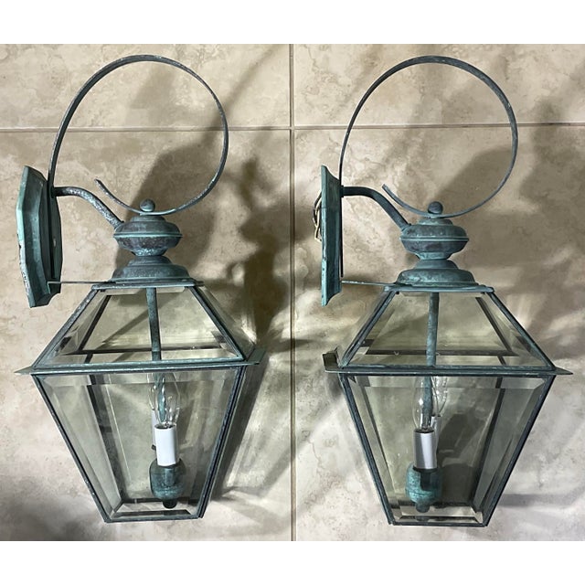 1970s Pair of Vintage Solid Brass Lanterns - 9” X 9” X 18” High For Sale - Image 5 of 10