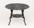 Modern Cast Metal Five-Piece Patio Furniture Set, comprising: a cast iron round table and four armchairs, the table marked...